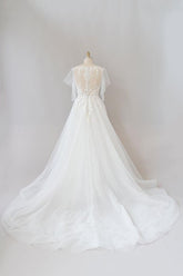 Long A-line Appliques Lace Tulle Wedding Dress with Sleeves-27Dress
